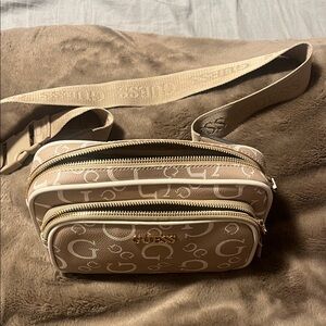 Guess Beige Belt Bag with Logo Pattern